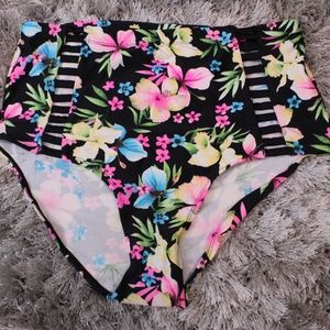 Black Floral Cut-Out High-Waisted Bottoms